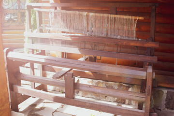 Shuttleless loom. Old Loom Weaving.