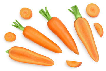Carrot isolated on white background with clipping path and full depth of field. Top view. Flat lay