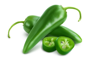jalapeno pepper isolated on white background. Green chili pepper with clipping path and full depth of field. - obrazy, fototapety, plakaty