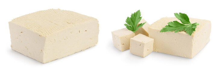 tofu cheese isolated on white background with clipping path and full depth of field,