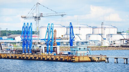 Port cranes in Ventspils oil terminal, Latvia