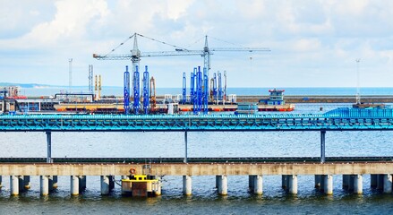 Port cranes in Ventspils oil terminal, Latvia