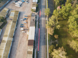 Aerial drone view. Road and bike path.