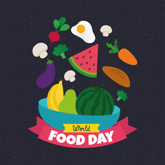 World food day poster. Fruits and vegetables - Vector