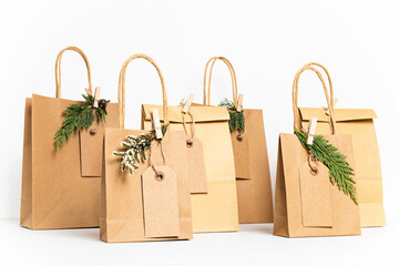 Mockup with craft paper bag. Template for small business branding, gifts, presents. Copy space