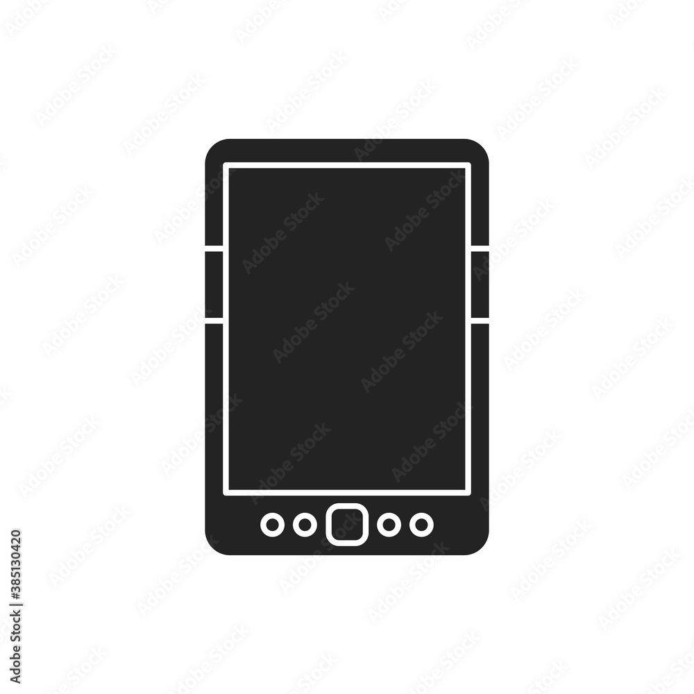 Poster digital tablet black glyph icon. innovation technology. e-learning reading on electronic touch scree