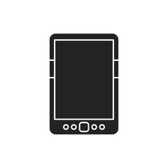 Digital tablet black glyph icon. Innovation technology. E-learning reading on electronic touch screen. Pictogram for web page, mobile app, promo. UI UX GUI design element.