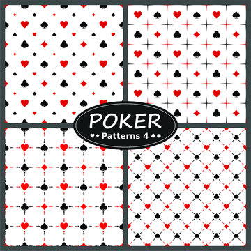 Vector design, four poker patterns, with the heart diamond ace clover symbols, all on white background.