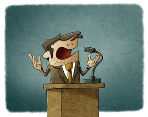 businessman or politician is giving a campaign speech, he is serene and calm.