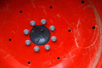 Close up of the wheel of a tractor