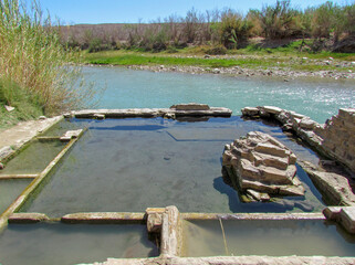 Hot springs at Big Bend National Park , Texas, USA.
Picture of J.O. Langford's impressive bathhouse on the banks of the Rio Grande river.