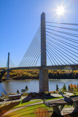 View of the spectacular 646m Penobscot Narrows Bridge over the Penobscot River, in Maine, USA