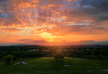 Sunset view from Krakus Mound in Krakow, Poland