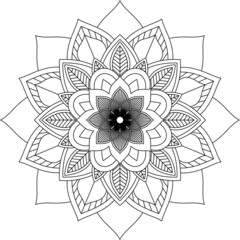 Easy Mandala coloring book simple and basic for beginners, seniors and children. Set of Mehndi flower pattern for Henna drawing and tattoo. Decoration in ethnic oriental, Indian style.