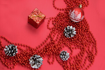 christmas decoration on red background