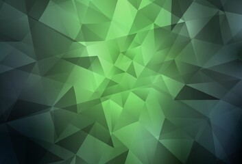 Dark Green vector shining triangular backdrop.