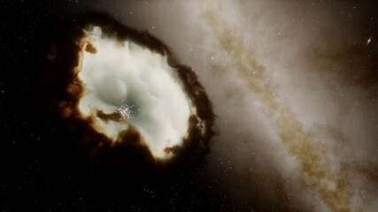 Beautiful nebula in cosmos far away. Space background with realistic nebula and shining stars. Colorful cosmos with stardust and milky way. Infinite universe and starry night. 3d Render