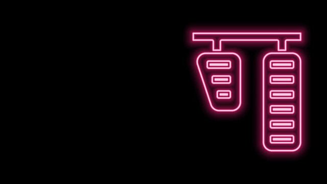 Glowing neon line Car gas and brake pedals icon isolated on black background. 4K Video motion graphic animation