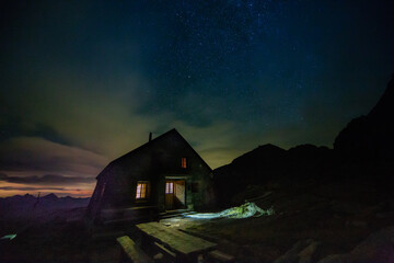 Mountain hut at night