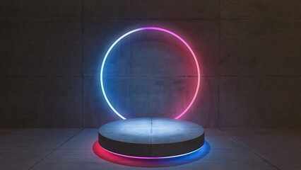 Product display area concept with red blue neon light 3D rendering