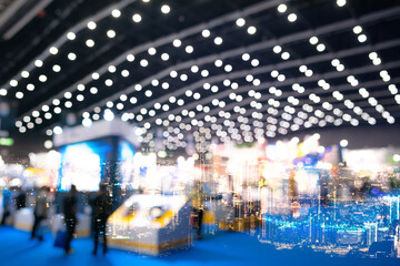 double exposure city skyline on business exhibition background