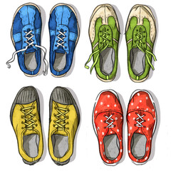 Set illustration with vintage sneakers