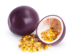 passion fruits and half isolated on white background. maracuya with clipping path and full depth of field