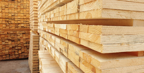 Stacks of cutted wooden planks