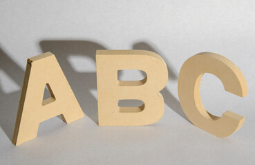 3D A B C carton letters with shadows in white background