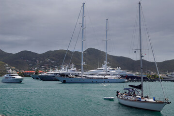 Obraz premium Luxury yachts and sailboats in Simpson Bay Lagoon St Maarten