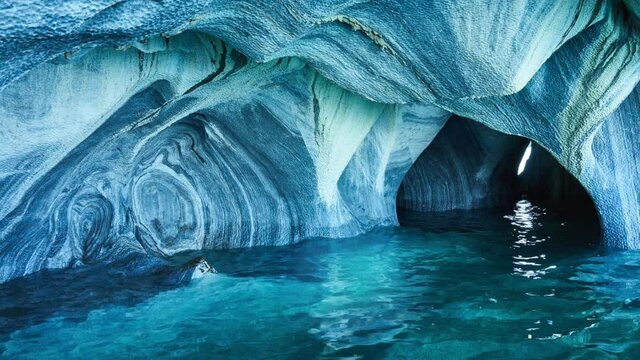 Marble Caves of Chile Interior with Animated Water