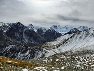 View on Belukha mountain from Kara-Turek pass in Altai