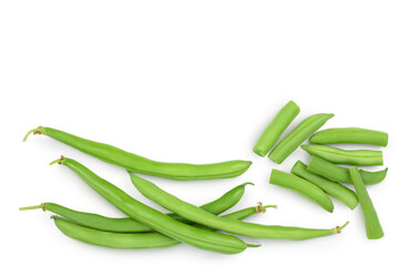 Green beans isolated on a white background with clipping path, Top view with copy space for your text. Flat lay