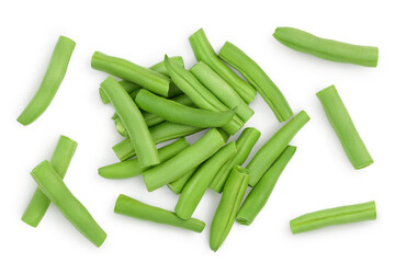 Green beans isolated on a white background with clipping path, Top view. Flat lay