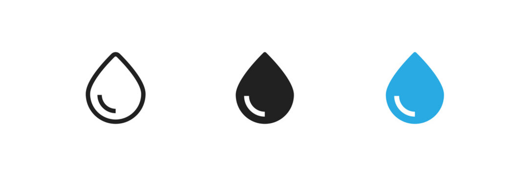Water simple icon. Drop symbol, oil concept. Rain logo in vector flat