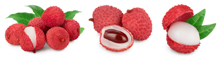 lychee fruit isolated on white background with clipping path and full depth of field. Set or collection