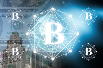 Double exposure business networking trading rise trend on money and businessman. bullish and up...