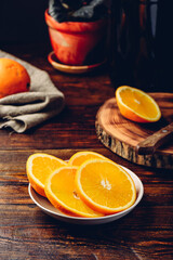 Slices of orange on white plate