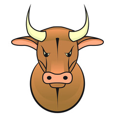 Bull head in flat style - symbol of 2021. Illustration of brown cow 