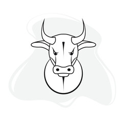 Bull head icon, black-white line art
