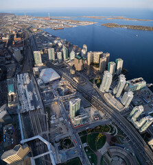 Aerial view of Toronto Union Station and Harbourfront