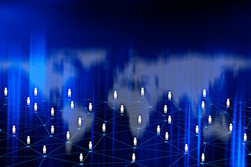 Social distancing or networking concept. Double exposure network on global background. Element of this images furnished by NASA