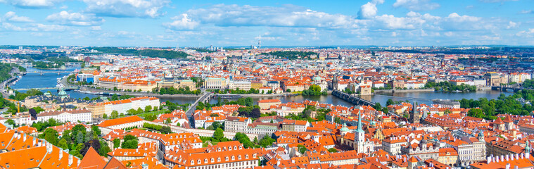 Naklejka na ściany i meble Prague skyline with Vltava bridges