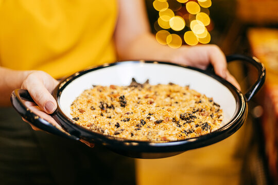 Brazilian Christmas. Traditional food for Brazilian Christmas dinner: farofa.