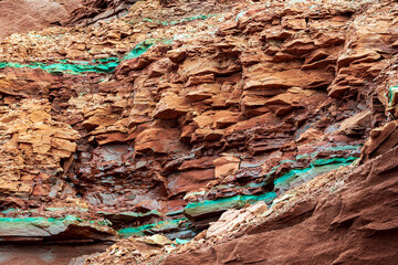 At Cavendish beach, on Canada's Prince Edward Island, the flat red and turquoise sandstone created...