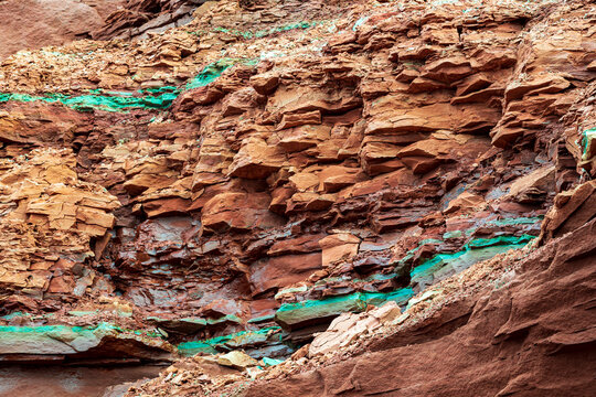 At Cavendish beach, on Canada's Prince Edward Island, the flat red and turquoise sandstone created a bed of layered sedimentary rocks