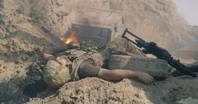 Dead soldier on battlefield during war