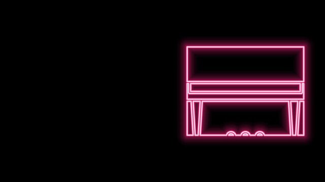 Glowing neon line Grand piano icon isolated on black background. Musical instrument. 4K Video motion graphic animation