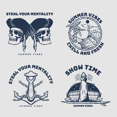 Fototapeta premium Pirate Set Vintage Hand Draw Illustration