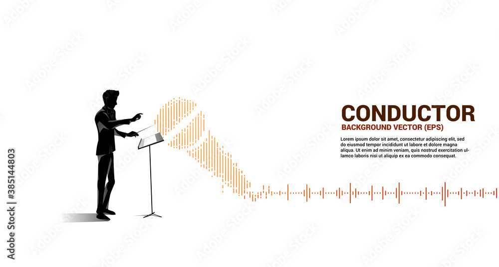 Poster music conductor with equalizer wave as music note. concept background for orchestra concert and recr
